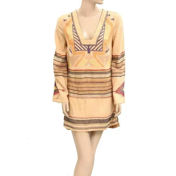 Free People | Dresses | Free People Tribal Embroidered Mini Dress Bell Long  Sleeve Cotton S New 2837 | Poshmark